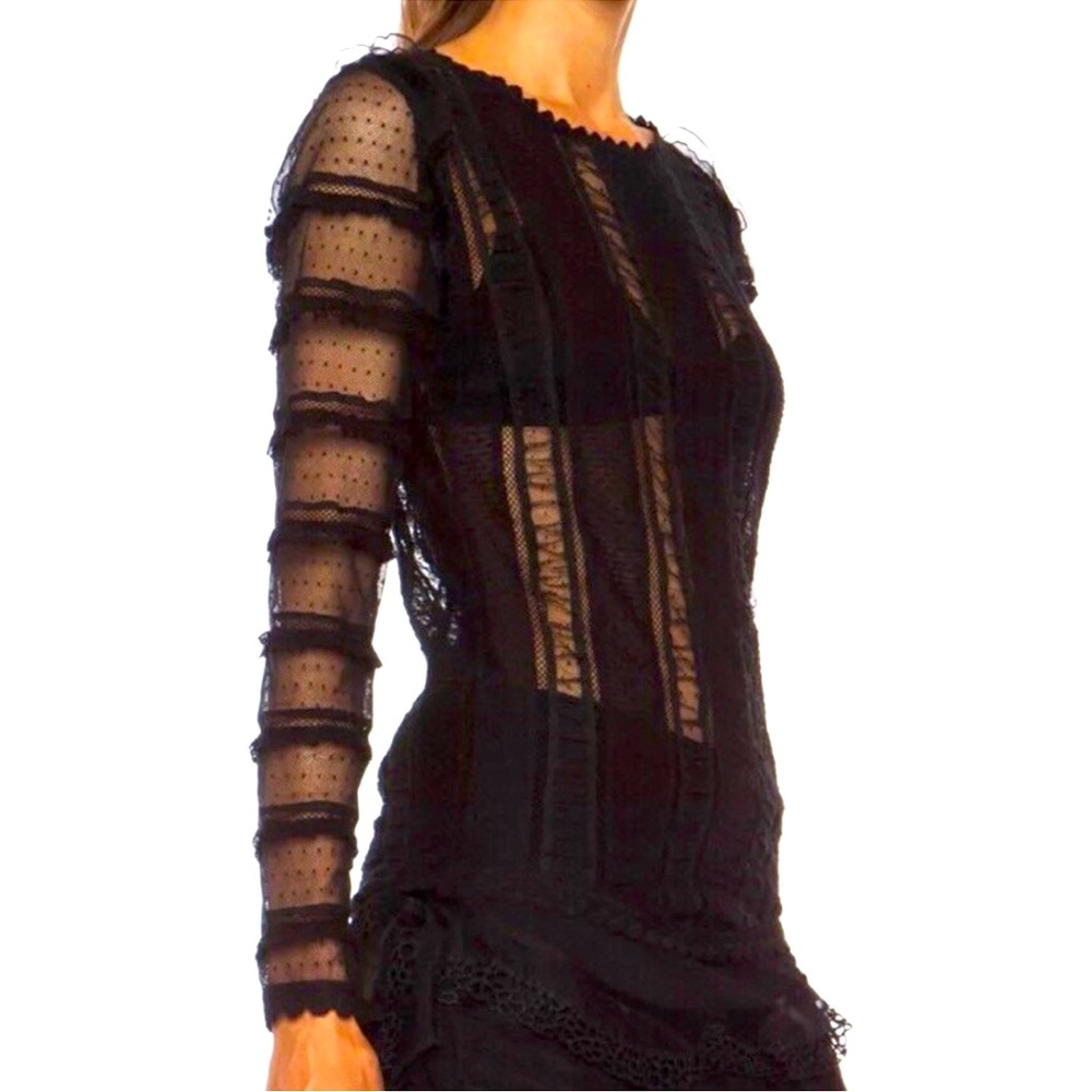 ISABEL MARANT Quena Ruffle Embroidered Long Sleeve  Lace Blouse